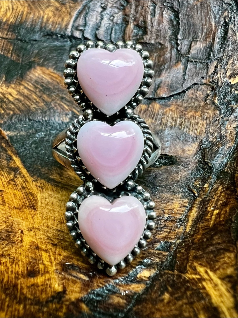 Triple Queen Conch Heart Sterling Silver Ring